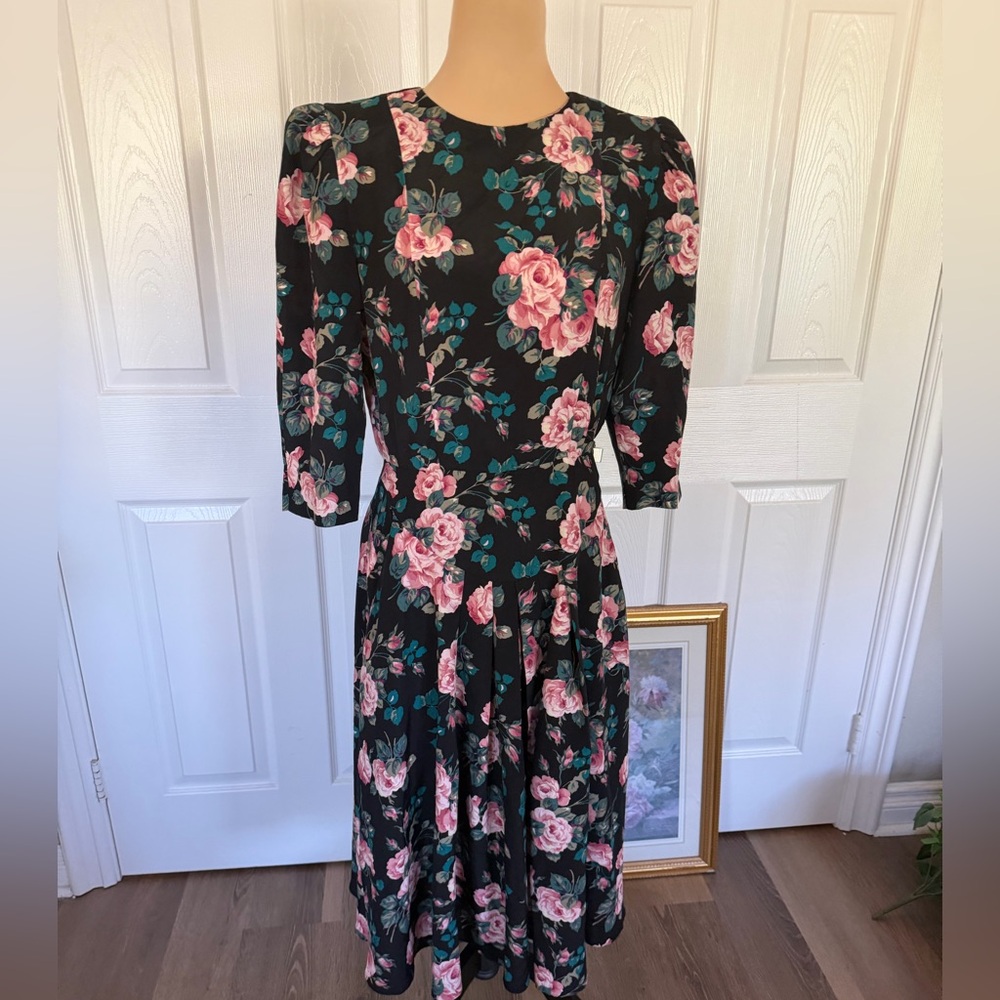 Vintage Floral Black Dress